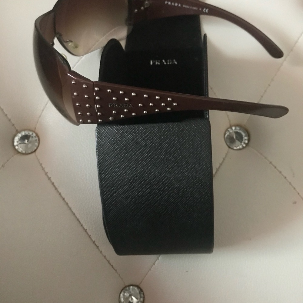 PRADA SPR 29L Brown Studded Oversized Sunglasses 120mm w/Case - Picture 9 of 16